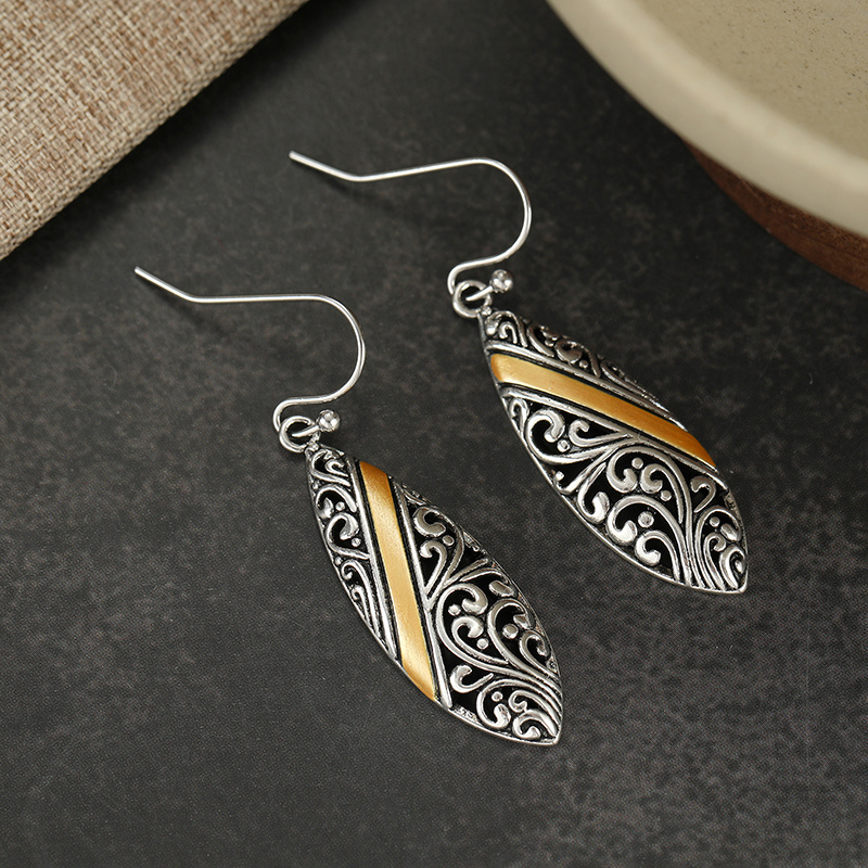 Retro Bohemian Long Leaf Open Pattern Earrings